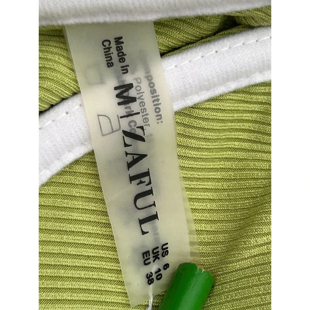 Zaful Lime Green Ribbed Underwire Bikini Set Y2K High Cut‎ Two Piece Swimsuit M